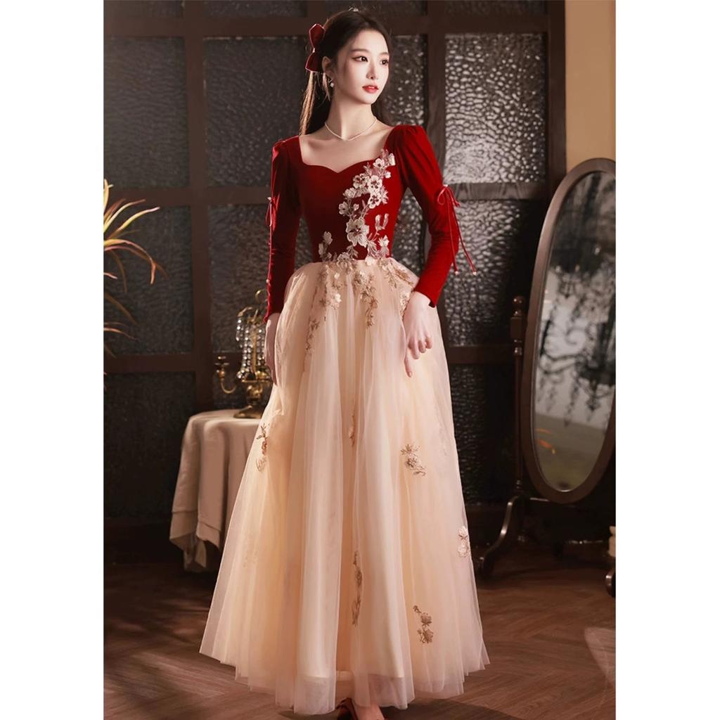 New Chinese Bridal Toast Morning Robe 1011 New Long Sleeve Engagement Return Banquet Temperament Small Evening Dress