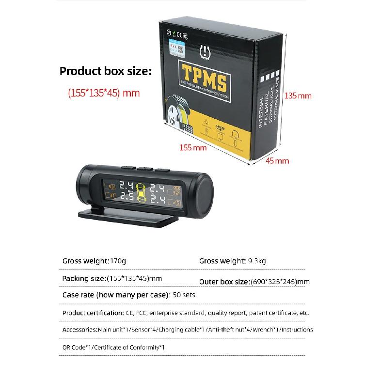 E-ACE 4 Sensors TPMS Removable Battery Wireless Intelligent Sensing Tire Pressure Monitor System Safety Alarm LCD Display