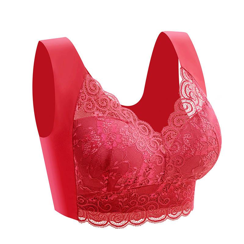 Damen-BH in großer Größe, Spitze, nahtlos, einteilig, fester Körbchen, sexy, ohne Stahlring, schöner Rücken, atmungsaktiver Schlaf-Komfort-BH