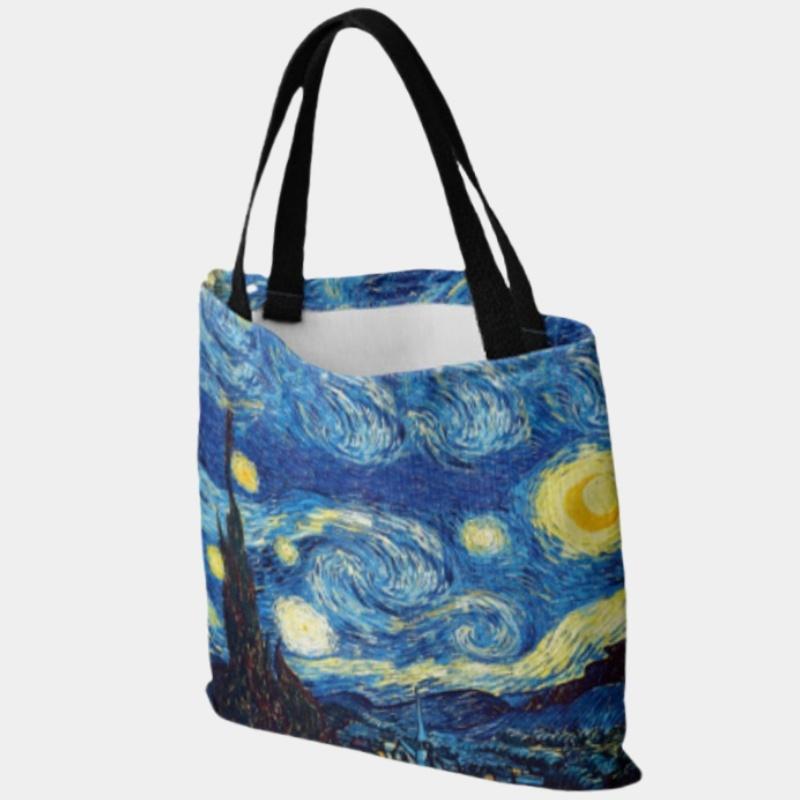 Bolso Tote Grande Retro Van Gogh Noche Estrellada Pintura al Óleo Moda Portátil Multicolor Bolsas de Playa para Señoras Tela de Lona de Alta Calidad Bolso de Hombro para Mujer