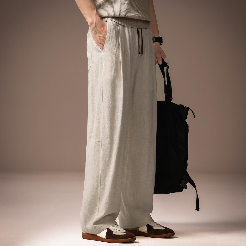 High-end Chinese Linen Wide-leg Casual Pants Men's Summer Thin Loose Straight Drape Breathable Long Pants Men