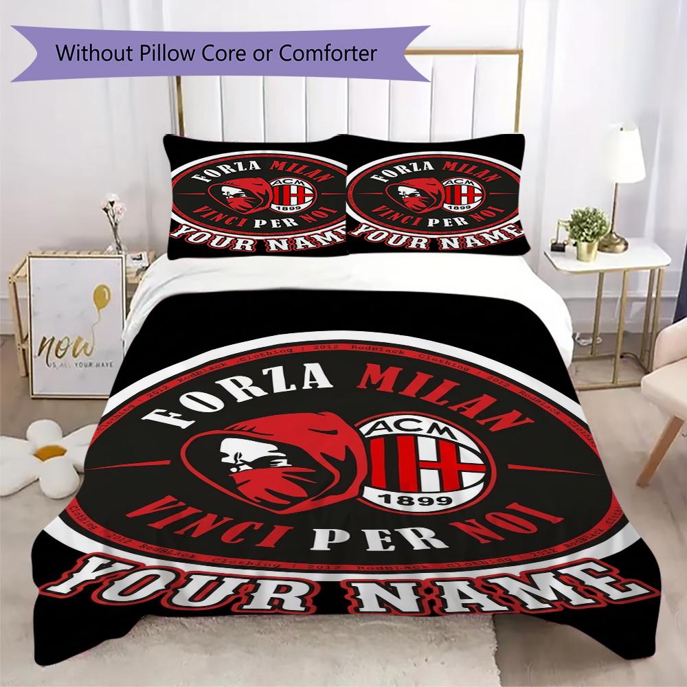 Set Copripiumino con Nome Personalizzato e Motivo Ac Milan Federa Decorazione per la Casa Regalo di Compleanno (1* copripiumino+2*federe senza imbottitura)
