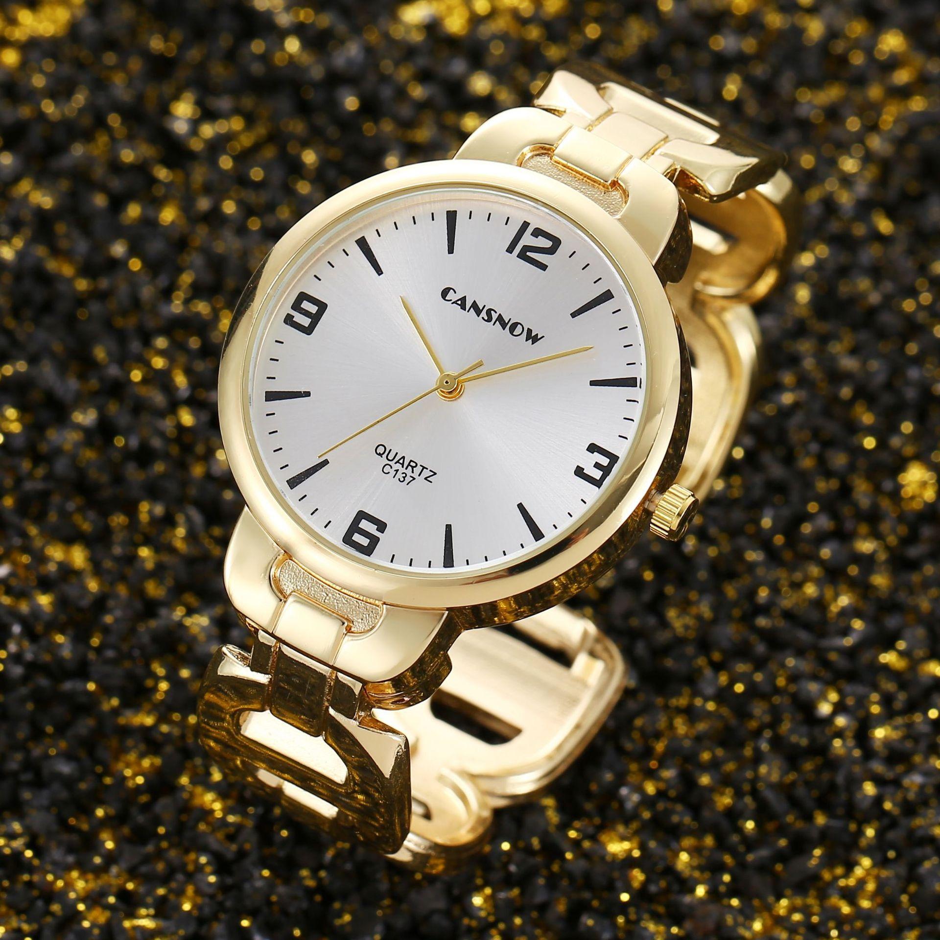 New Ladies Watch Bangle Bracelet Classic Round Watch Fashion Casual Design Women WristWatch Female Steel Strap Quartz Watch Time Clock белый/золотой