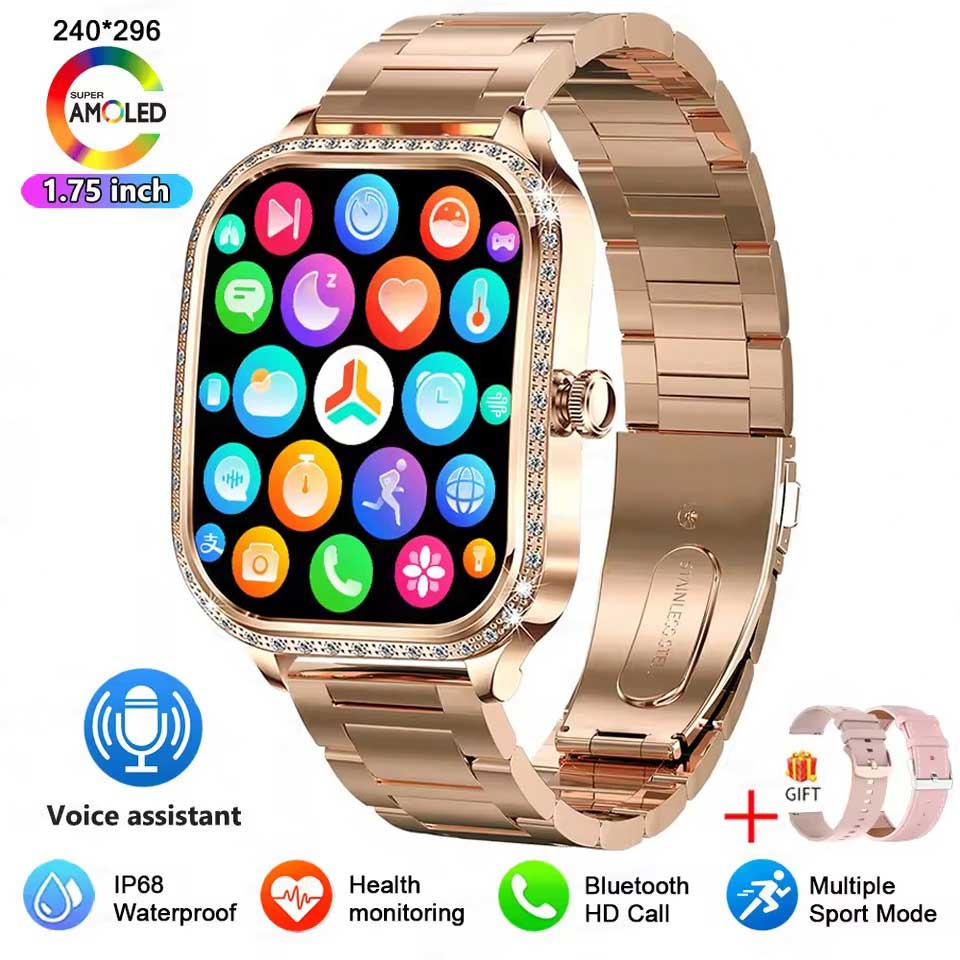 2025 New GPS Track Smart Watch Ladies 466*466 HD Screen Heart Rate Blood Pressure BT Call Smartwatches Women For Android IOS