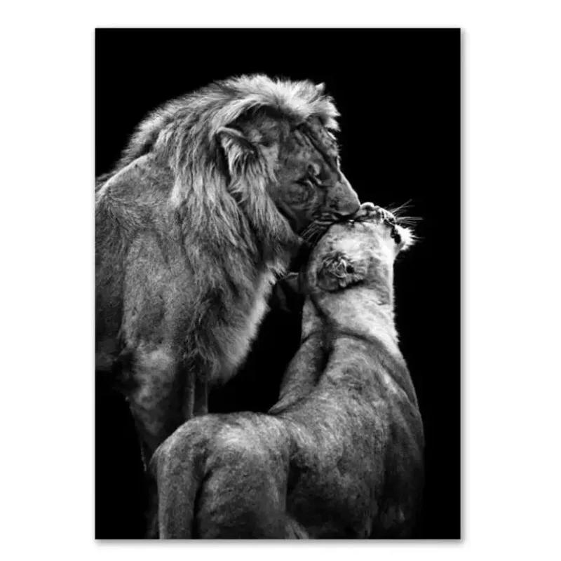Animal Family Poster Lion Family Print Black and White Canvas Wall Art Modern Painting Picture Decor for Bedroom Wall Art Gift