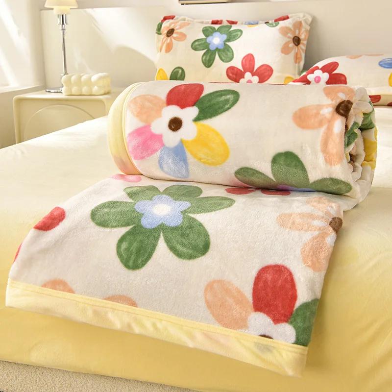 Soft Blanket Warm Coral Fleece Blankets Floral Cartoon Plaid Winter Sheet Bedspread Sofa Throw Mechanical Wash Leisure Covering