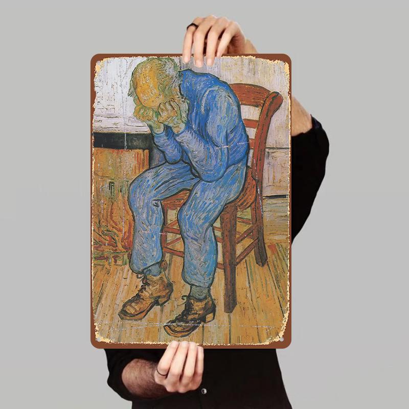 

Van Gogh The Old Man in Sorrow Metal Tin Sign Vintage European Style Home Wall Decorative Painting for Living Room 7.9x11.8In(20x30cm)