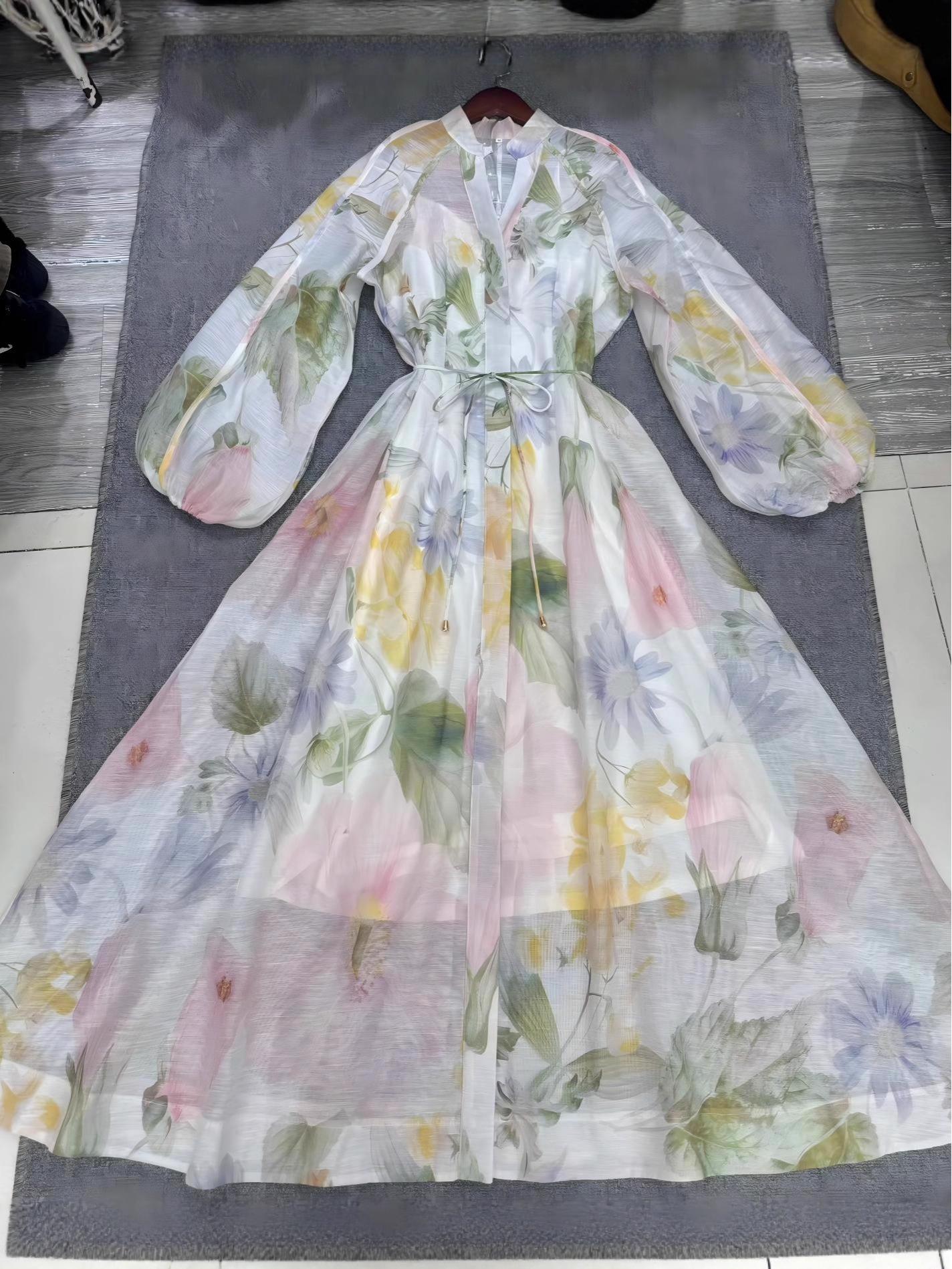 Elegant V-Neck Long Sleeve Oil Painting Dress - European & American Style Women s Fashion Large