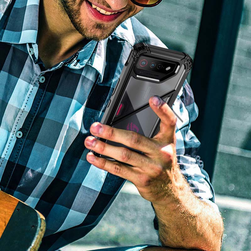 Phone Cases For Asus ROG Phone 7 Pro 2 In 1 Transparent Magnetic Kickstand Phone Case For ASUS Rog Phone 7 Funda Invisible Bracket Hard PC Clear Cover