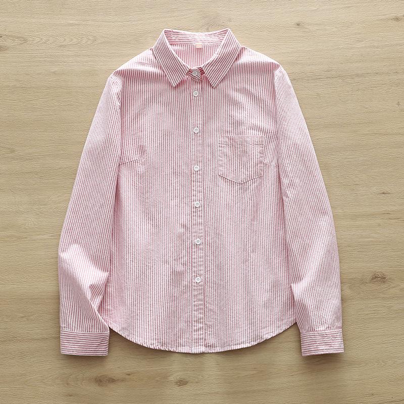 Casual simple Oxford spinning shirt 1116 spring and autumn new Korean version loose striped bottoming shirt women's top, trendy