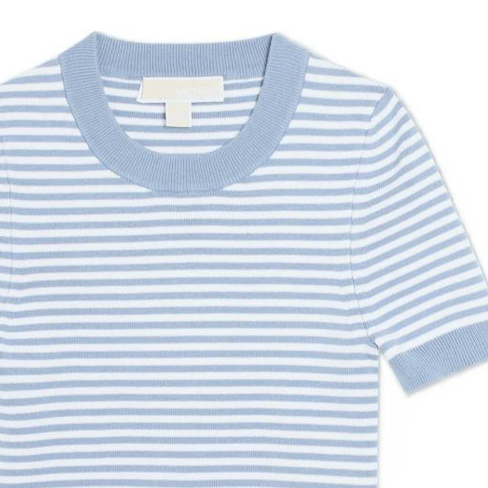 Michael Kors Striped Round Neck Pullover Short Sleeve T-Shirt Women Tops Blue MS260BS5BU424