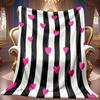 Comfortable Black And White Stripe Pink Heart Theme Flannel Blanket Soft High-Definition Digital Print Cooling Blanket All-Season Use Soft Breathable 