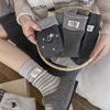Wool Socks Children'S Stacking Socks Season Thickened Warm Korean Gray Embroidered Cat Striped Cloth Label Medium Tube Socks
