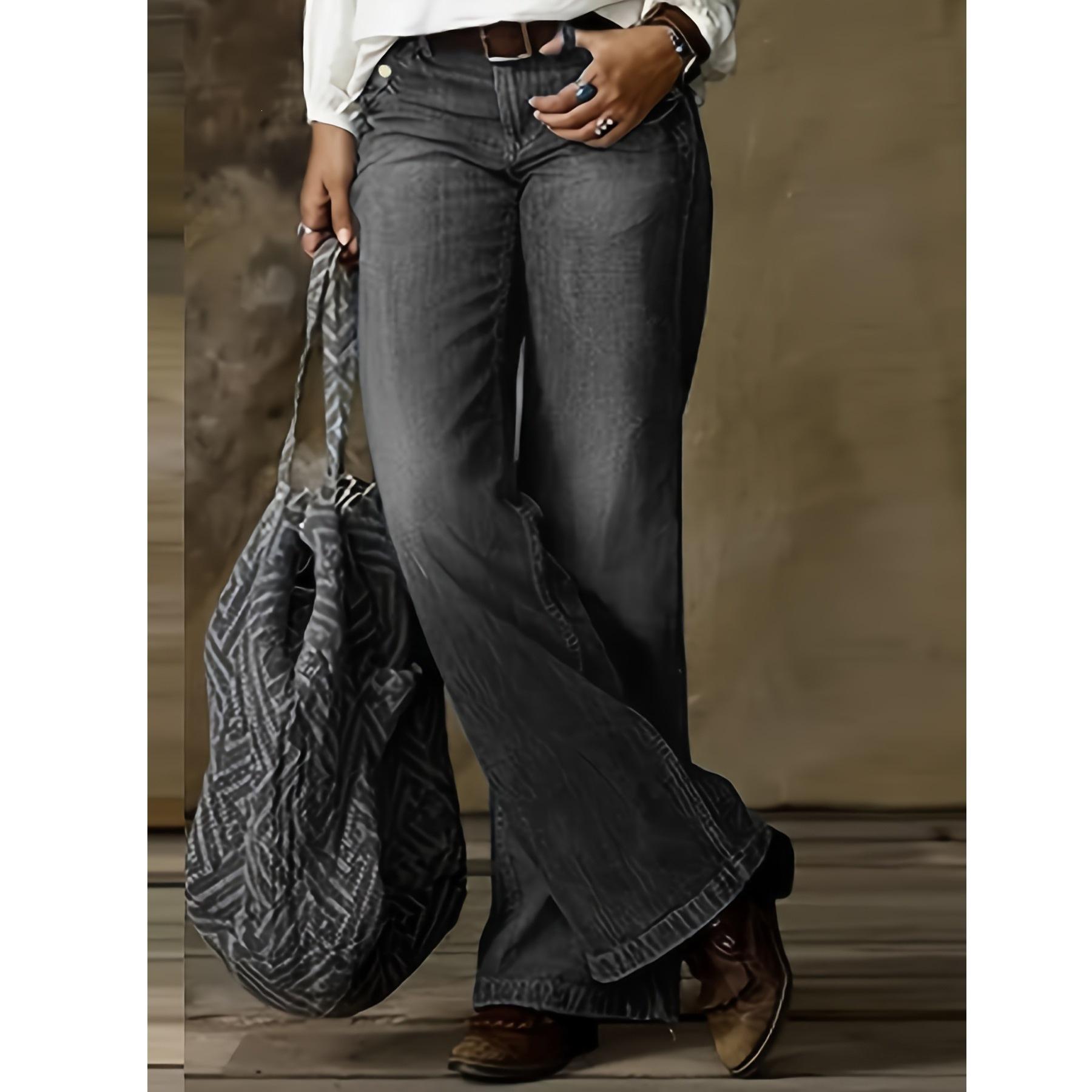 

Women s Fashion Washed Jeans: Versatile, Elastic Straight-Leg for Autumn/Winter. Perfect for All Seasons. 4XL чорний