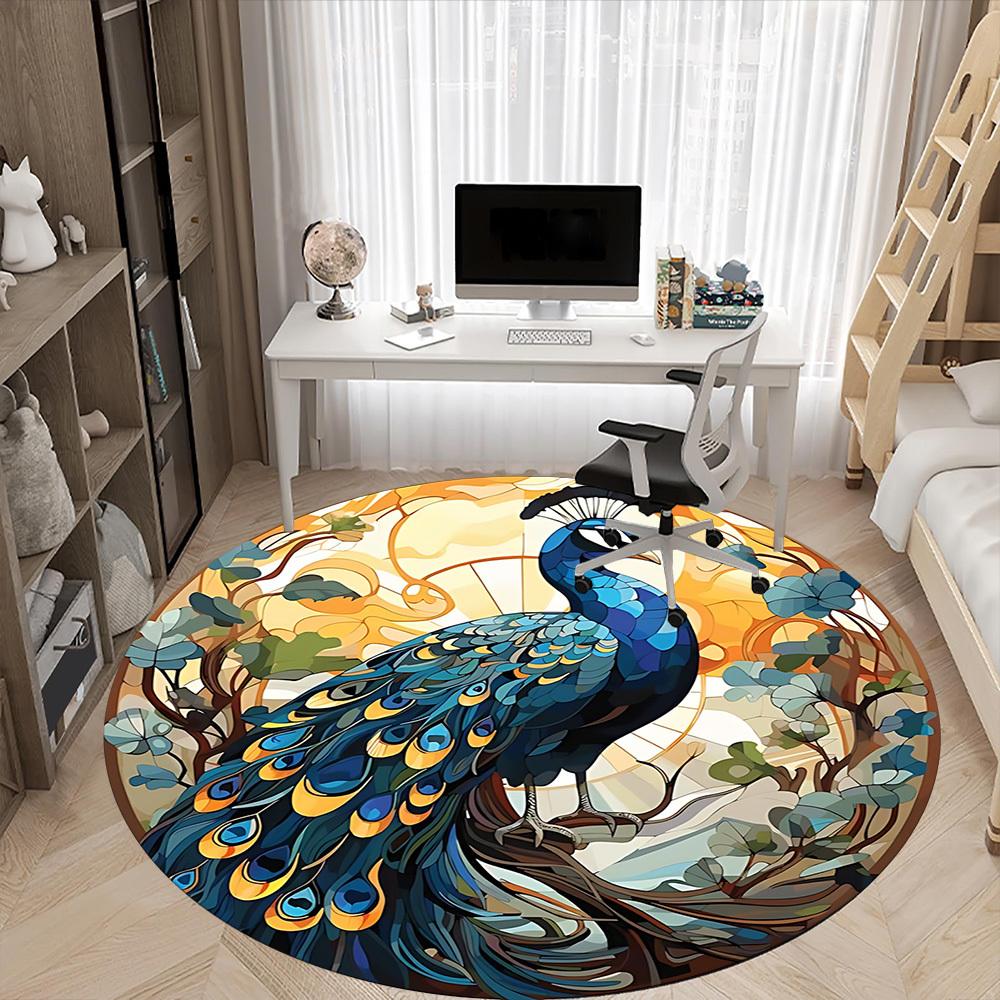 1pc Peacock Art Nouveau Office Round Area Rug, Under Office Chairs Bedroom Living Room Home Decor, Room Deco, Available In Various Sizes