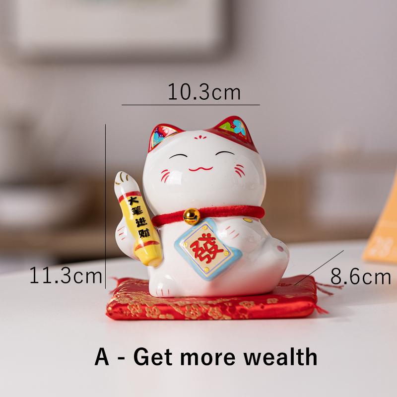 4.2 Inch Ceramic Maneki Neko Ornament Lucky Cat Centerpiece Mascot Figurine Money Box Blessing Fortune Cat Home Decoration Gift