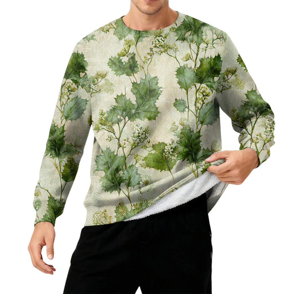 Men's Round Neck Fleece-Lined Thick Warm Sweatshirt