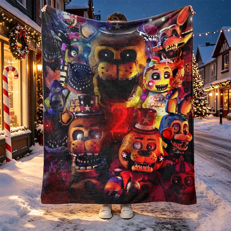 Five Nights At Freddy's Pattern Blanket for Home Decoration, Bed, Sofa, Car Travel, Camping, Suitable for All Seasons, Birthday Christmas Gift