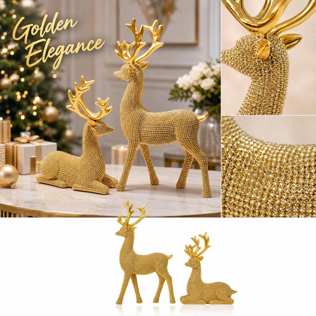Resin Deer Statue for Christmas Holiday Mantel Tabletop Home Decor