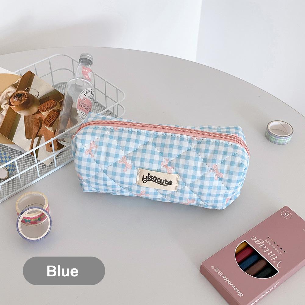 Cute Color Blocking Checkered Pencil Case, Girls' Stationery Storage Bag, Large Capacity Cosmetics and Miscellaneous Storage Bag