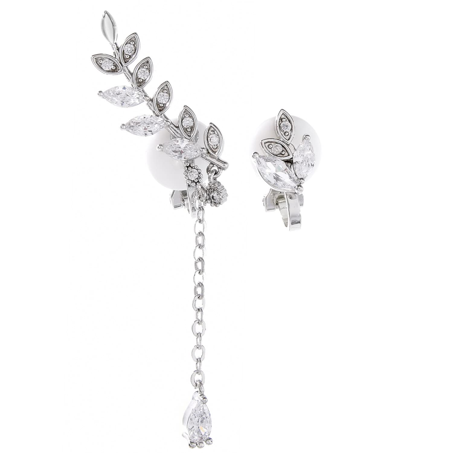 

SCIOLTO Leaf Motif Earrings for Women Set for Both Dangling Jewelry [Asymmetrical Ears] (Silver)