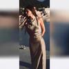 European and American Women's Satin Mid-length Dress with Ruched Waist and Cowl Neck.