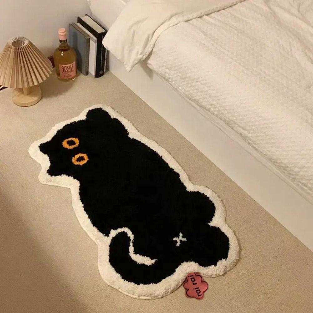 Black Cat Floor Carpet Non-Slip Floor Rugs Home Decoration Cat Shaped Floor Mat  Bedroom