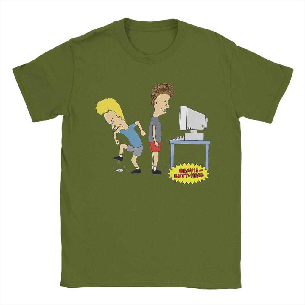 Harajuku Paar Beavis und Butthead kann Computer nicht benutzen T-Shirt Herren Baumwolle Kurzarm Rundhals Sommerkleidung