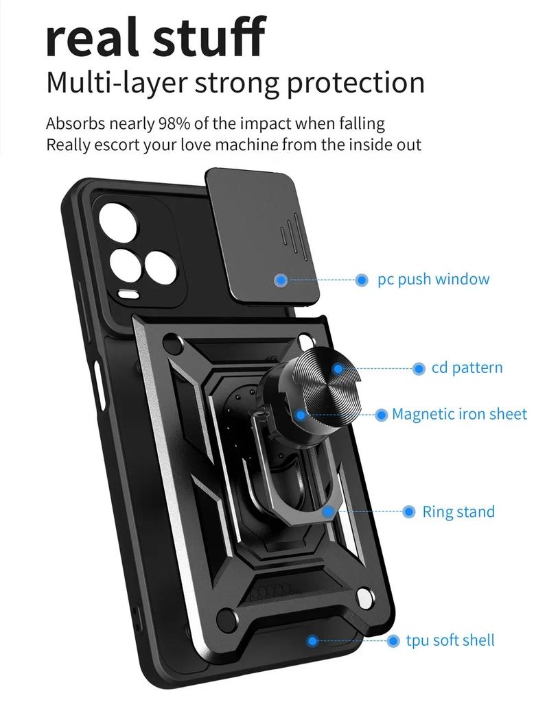Shockproof Armor Phone Cases For VIVO Y28 V30E 5G V30 Pro V30 Lite X100 Pro Y200 iQOOZ7 Y100 V29 V29E Y36 5G Ring Holder Cover