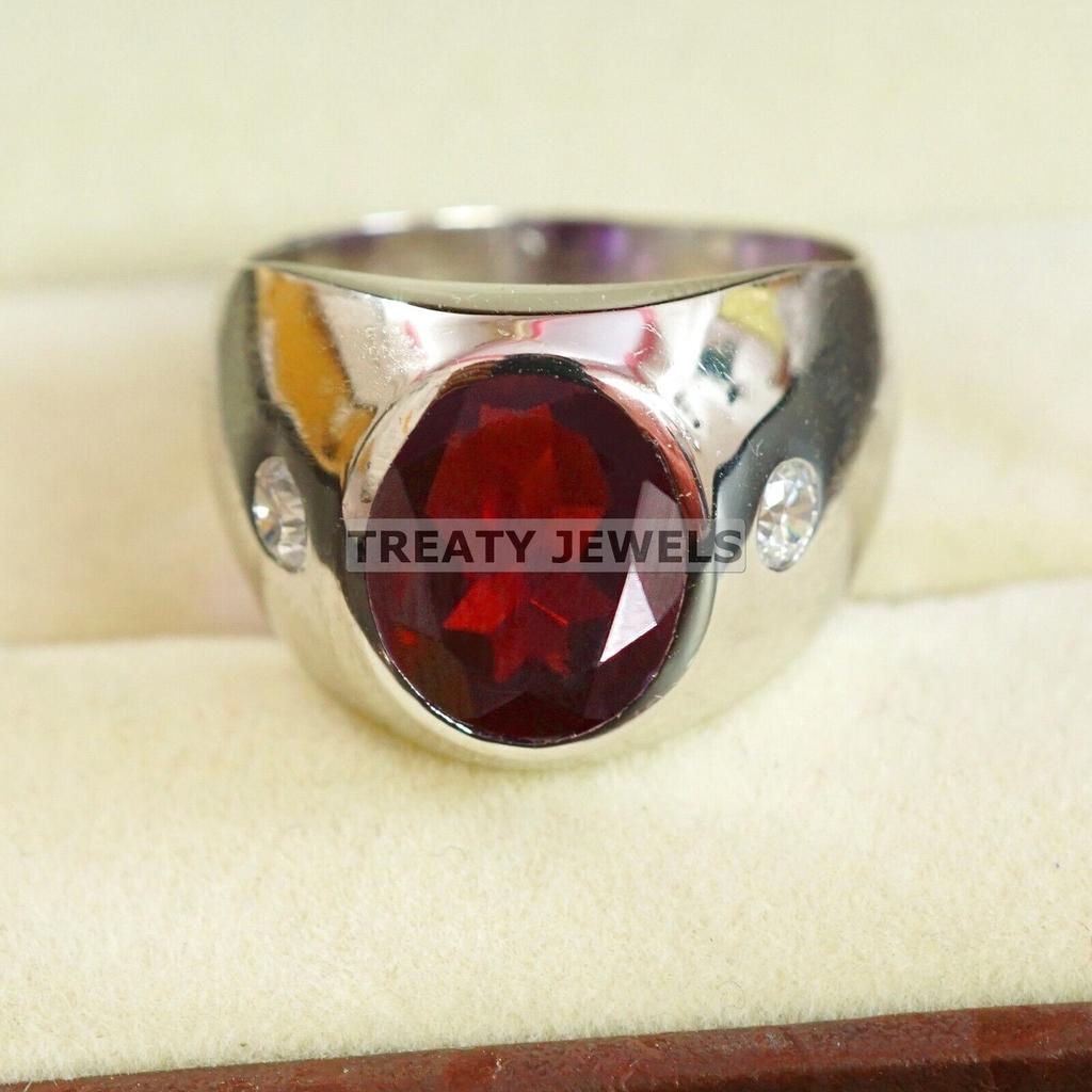 Garnet Oval Cut Gemstone With 925 Sterling Silver Ring For Men's #B75 JL375671375966