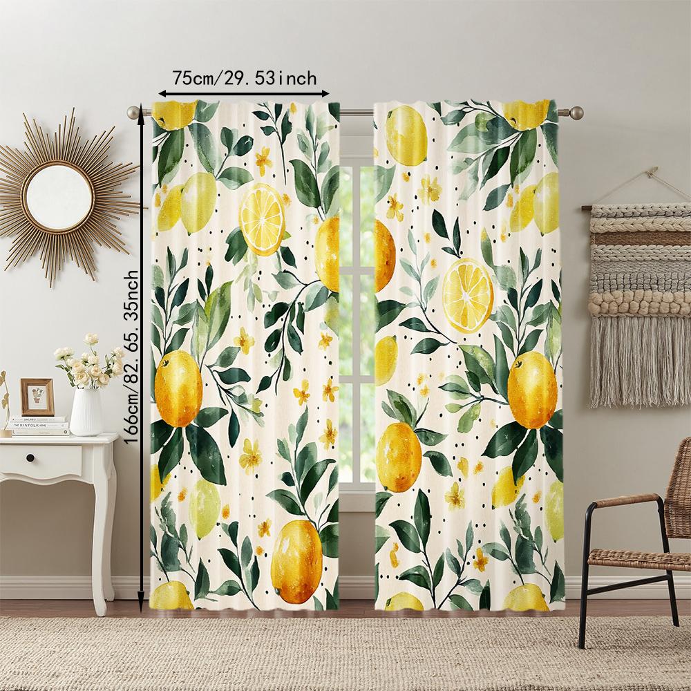 2 Pcs   Versatile Polyester Transparent Curtains for Home Decoration Lemon Tree for Use In Bedrooms and Living Rooms