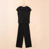 Damen Entspannter Zweiteiler Outfit Kurzarm Oberteil Kordelzug Taille Weiter Bein Passendes Set