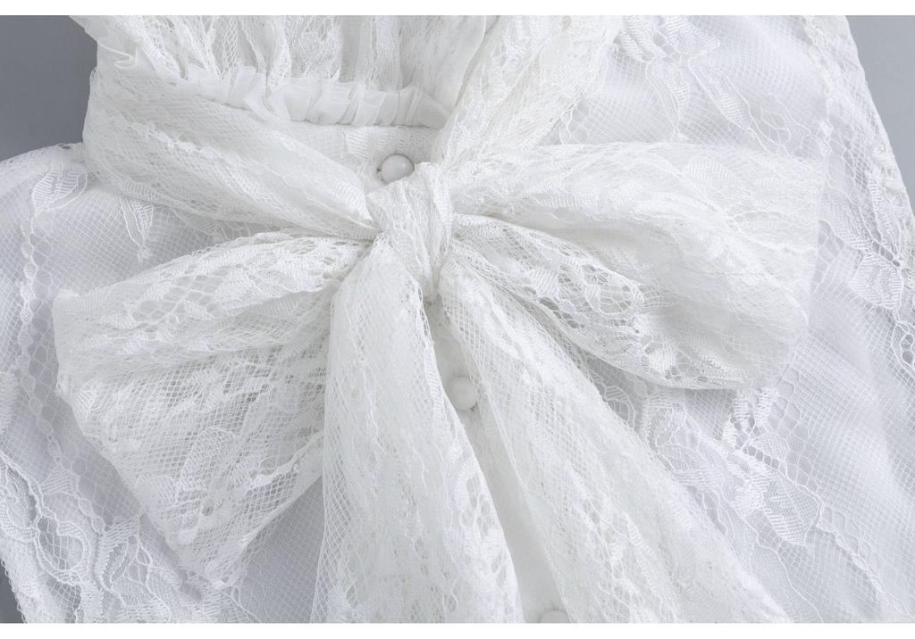 Heavy Industry Ruffled Bow Lace High-Neck Fake Collar for Autumn Wear