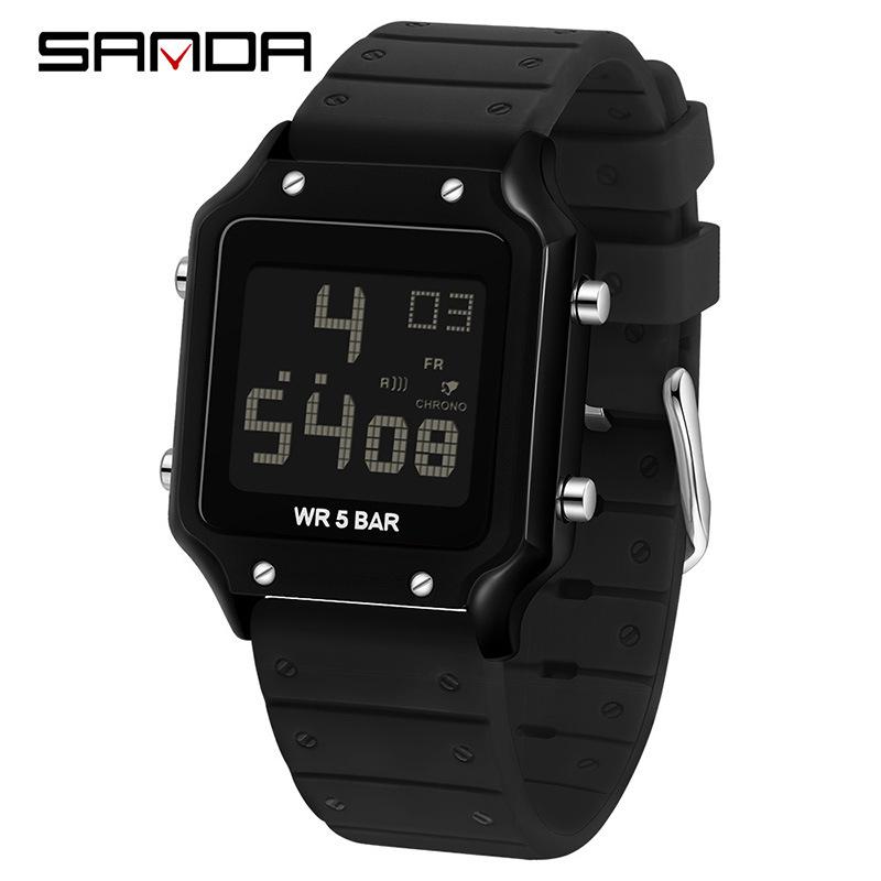 SANDA Electronic Watch Multifunctional Waterproof Sports Electronic Watch Fashion Trend Silicone Band Electronic Watch