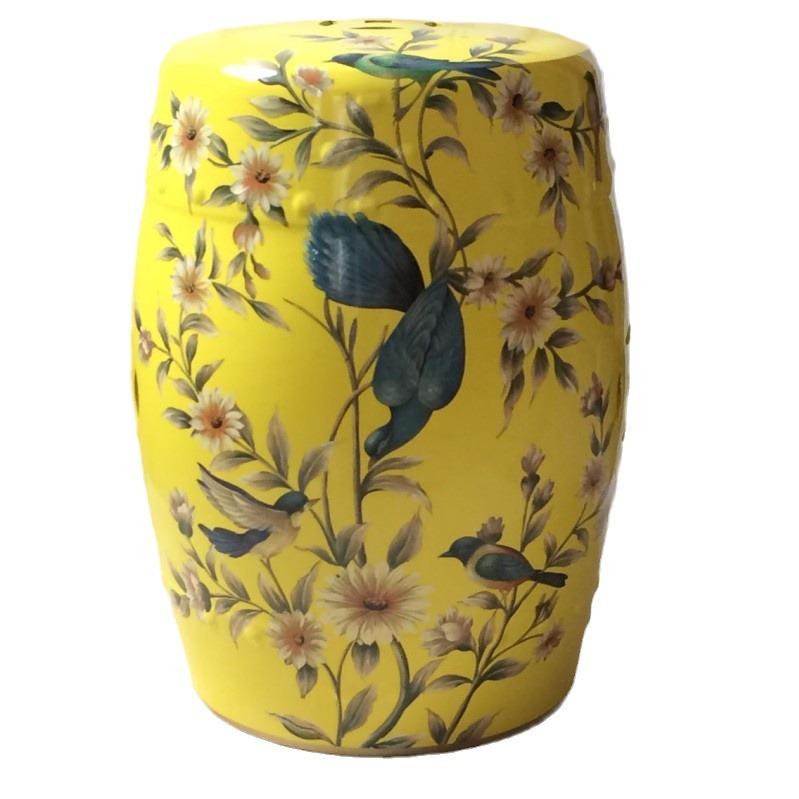 Ceramic Side Table Durable Drum Stool Hand painted Floral and Bird Coffee Table Classic Vanity Seat Suitable for Dining Room
