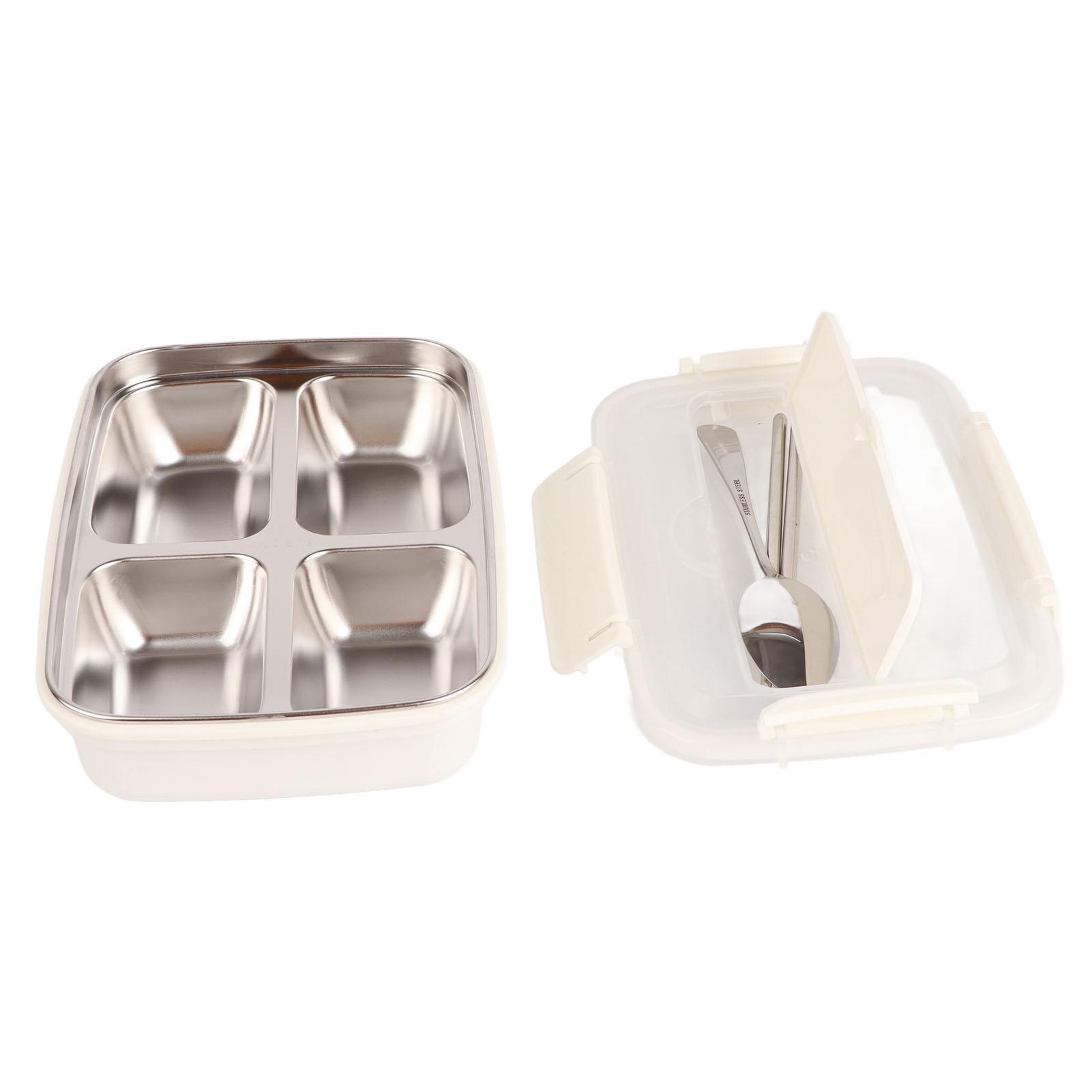 Konnwei White Lunch Box 4 Compartments Design 304 Stainless Steel Matching Tableware Portable Lunch Containers For School Office