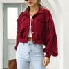 Giacca Corta in Velluto a Coste Vintage Autunnale da Donna Cappotto Monocolore Revers Manica a Lanterna Monopetto Capospalla
