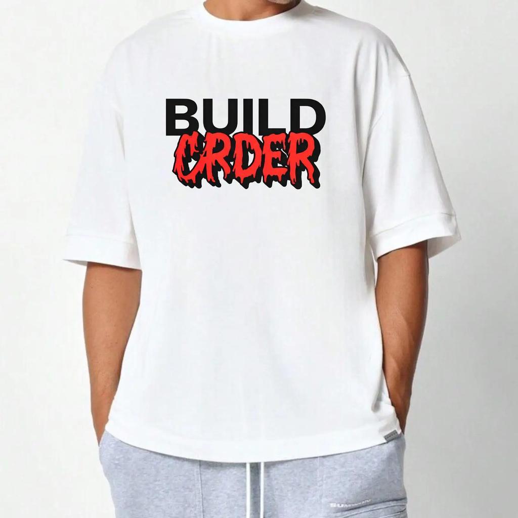 Build Order T Shirt Gaming Dripping Horror Font Xxxl Novelty Top Vintage Casual Versatile Slightly Graphic Homme Soft