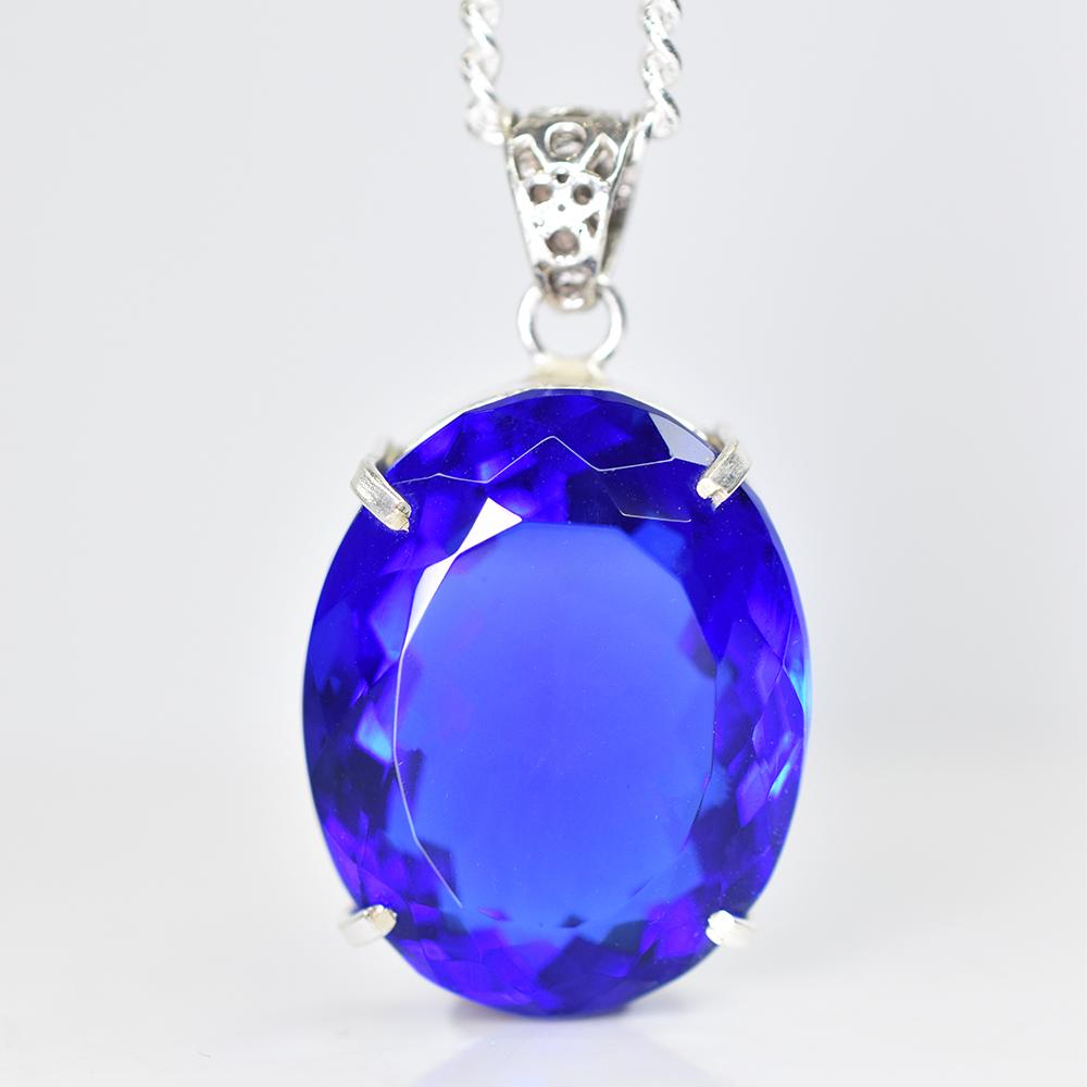 120.25 Ct Lab Created Blue Sapphire CERTIFIED Oval Pendant 925 Sterling Silver MY-PD-137-NS