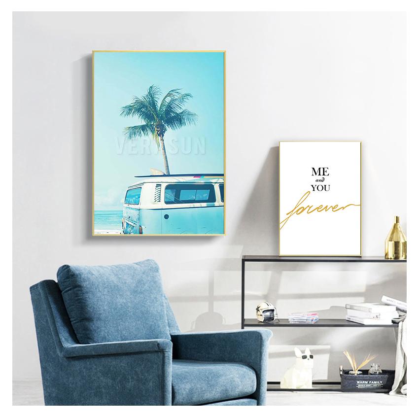 Quotes Wall Art Canvas Painting Nordic Posters And Prints Wall Pictures For Living Room Decor Sea Beach Surf Car Coconut Tree