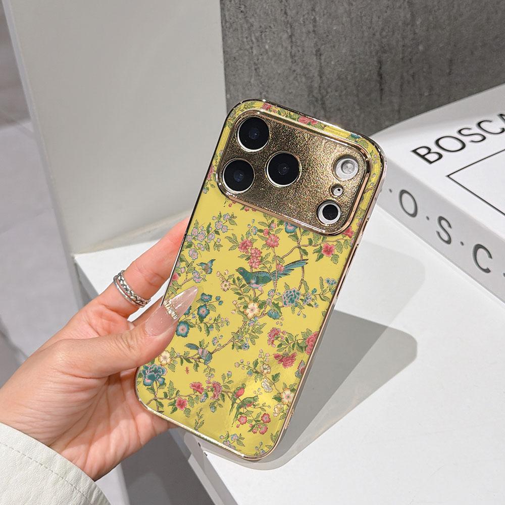 

Lucky Start Phone Case For iPhone 17 16 15 14 13 12 11 Pro Max 16E Gold Electroplated glass shell Chinoiserie Garden Cover IPHONE17PROMAX