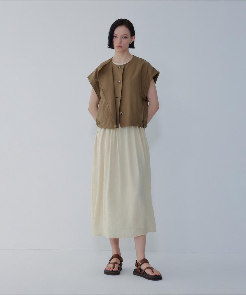 Bobeu Shirred Crinkle Sleeveless Dress_Yellowish Beige 7156237001