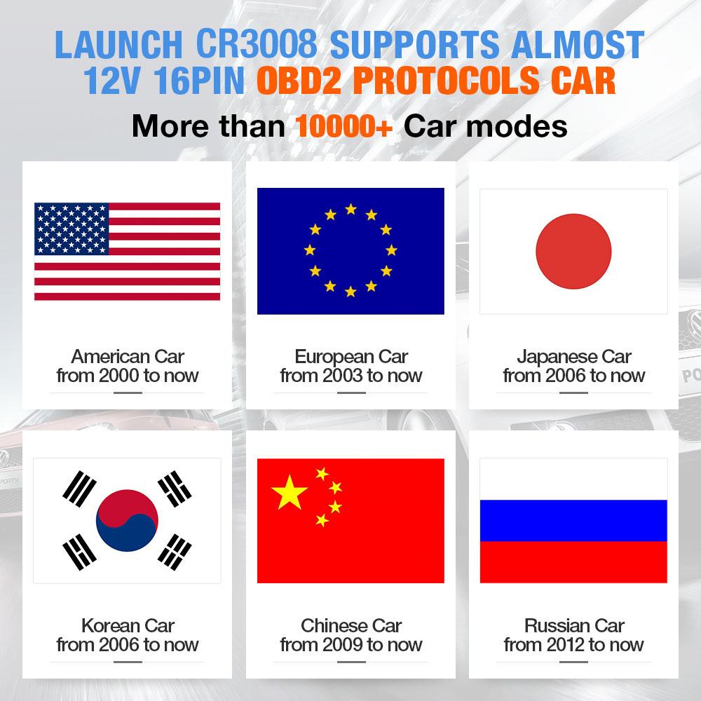 LAUNCH X431 CR3008 Plus Full OBD2 Diagnostic Tool Support Engine Battery Diagnostic OBD2 Scanner Free Update Online PK KW850