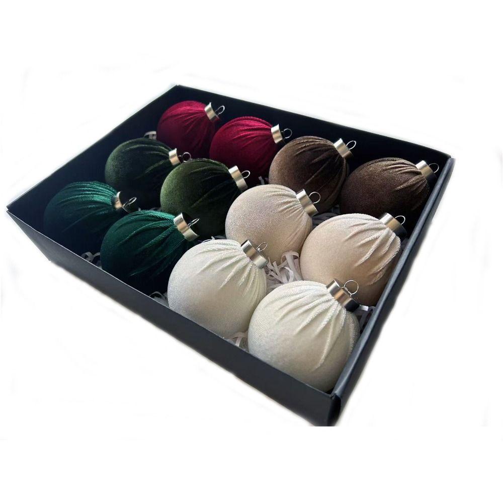 12PCS High-quality Plastic Flocked Christmas Ball 8cm Multicolor Christmas Tree Balls Suspensable Xmas Baubles Scene Supplies