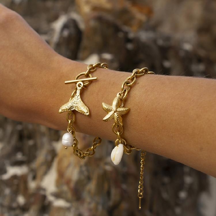 Handmade Ocean Bead Bracelet Fashionable Party Jewelry Chain Wristband Stainless Steel Texture for Party and Celebration