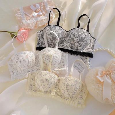 Reggiseno sexy da donna senza schienale, senza ferretto, push-up, per piccoli seni, senza spalline, floreale, con spalline staccabili, intimo