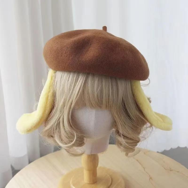 JK Lolita Japanese Childlike and Cute Kawaii Dog Ears Yellow Hat Pompoms Accessories Cosplay Hair Accessories Women Girls byHapp