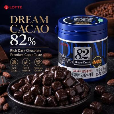 Lotte Dream 82% Chocolate 86g | Sabor Fuerte y Rico a Cacao, Textura Suave que se Derrite, Amargor Suave Distintivo
