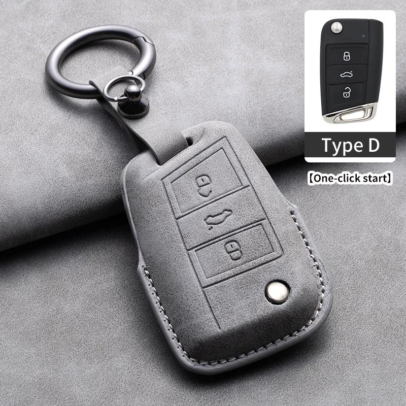Styling Mouldings Sheepskin Leather Car Key Case Cover Fob For Volkswagen Polo VW Magotan Passat B8 TIGUAN MK2 Golf 8 2020 Car A
