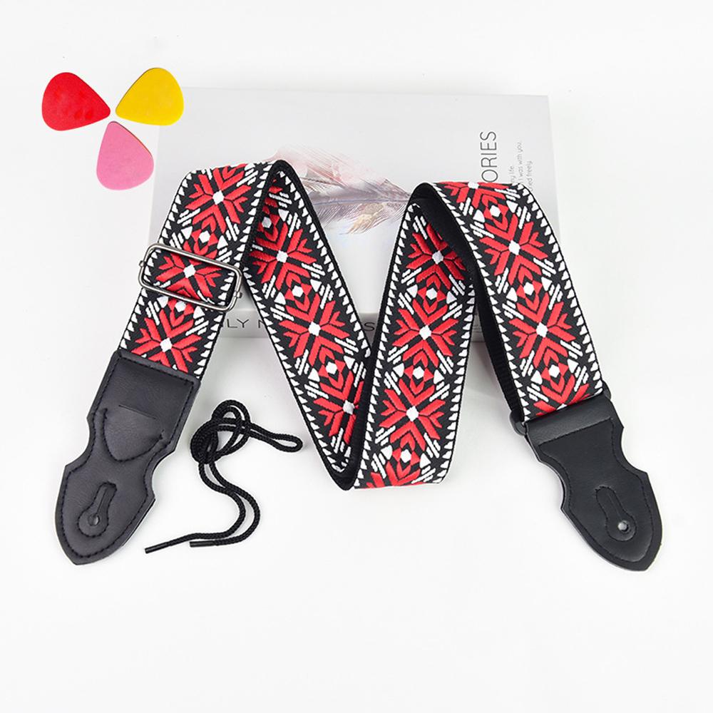 Ремень для электрогитары Акустической фолк-гитары Пояс Ремни Винтажная вышивка Стильные гитарные ремни Карман для медиаторов Гитарные аксессуары